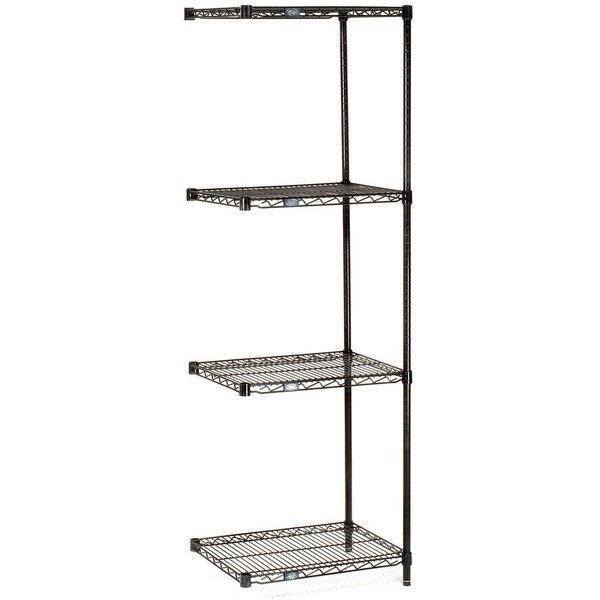 Black Epoxy, 4 Tier, Wire Shelving Add-On Unit, 48W x 21D x 86H, Nexel, Mfr#: A21488B